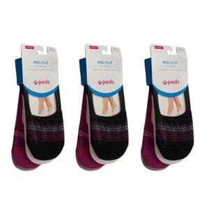 PEDS Colors 12 PAIR Mid Cut NO SHOW Liner Socks - Gel Heel Grip, Y-Heel